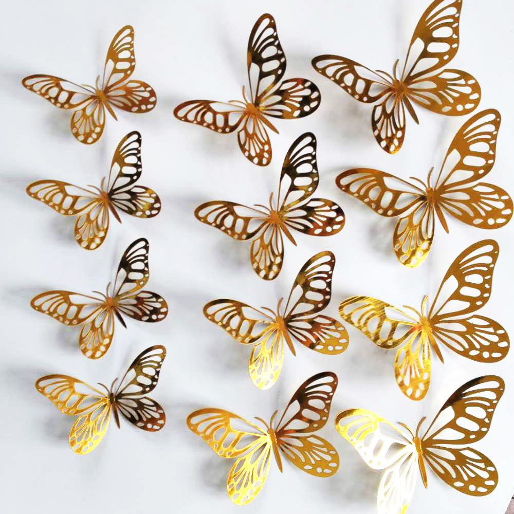 Wedding Package Gold - 12 Buah/Set Stiker Dinding Kupu-kupu Berongga