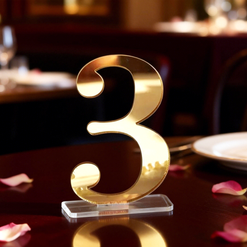 Table Number Gold - Nomor Meja Pernikahan dengan Penyangga, Nomor