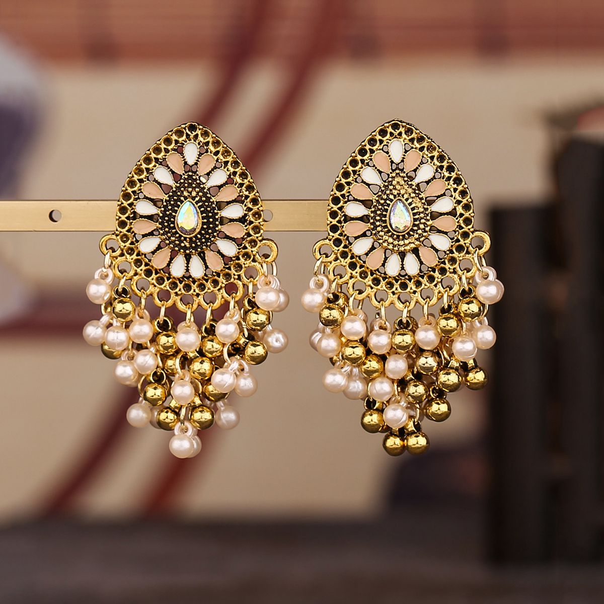 Indian Wedding Supply - Perhiasan Retro India Anting-Anting Menjuntai Air