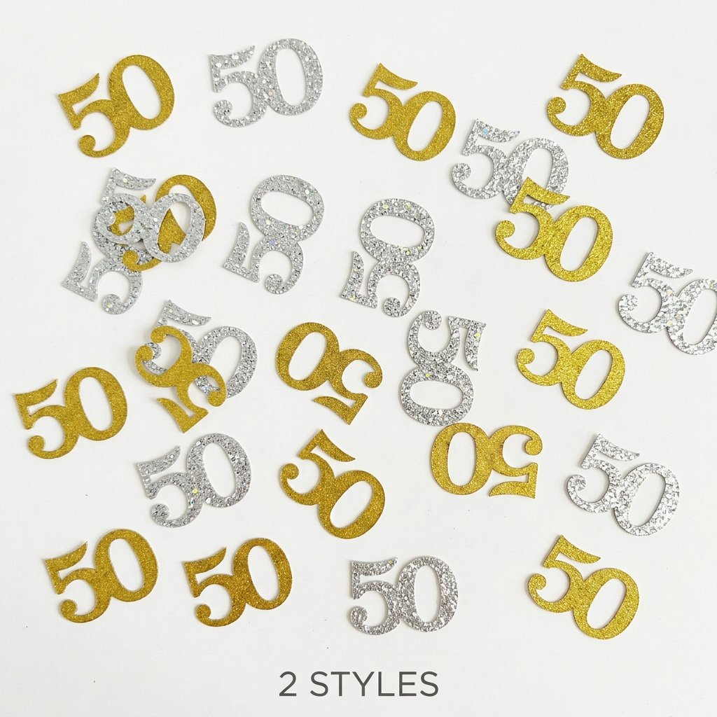 Table Number Gold - 120Pcs Konfeti Ulang Tahun ke-50 Emas