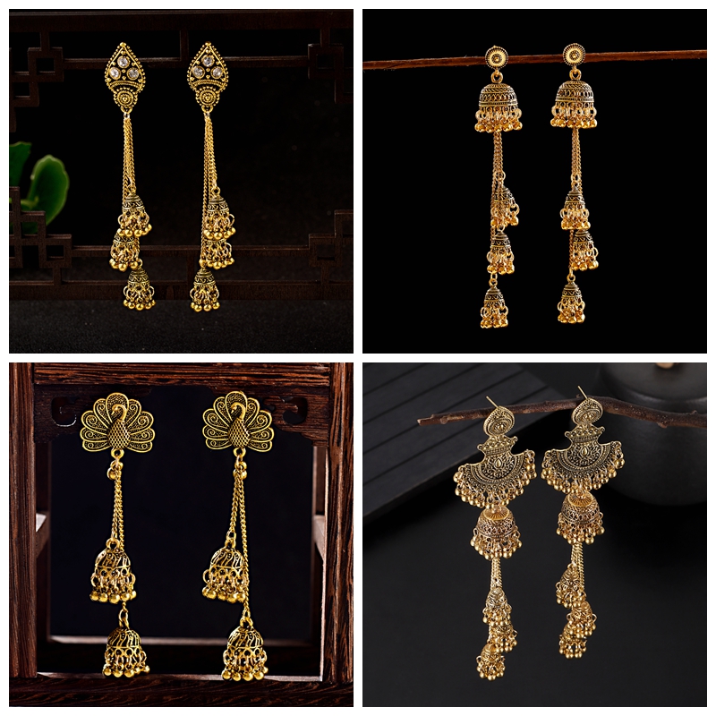 Indian Wedding Supply - Anting Jhumka Rumbai Lonceng Warna Emas