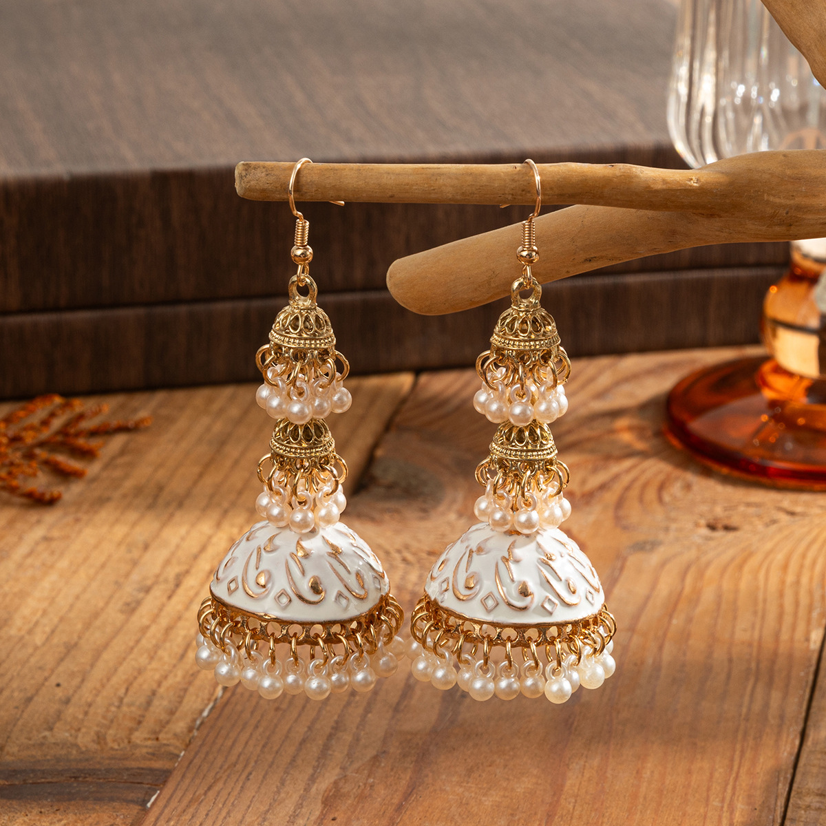 Indian Wedding Supply - Anting Jhumka Etnik Retro Warna Emas