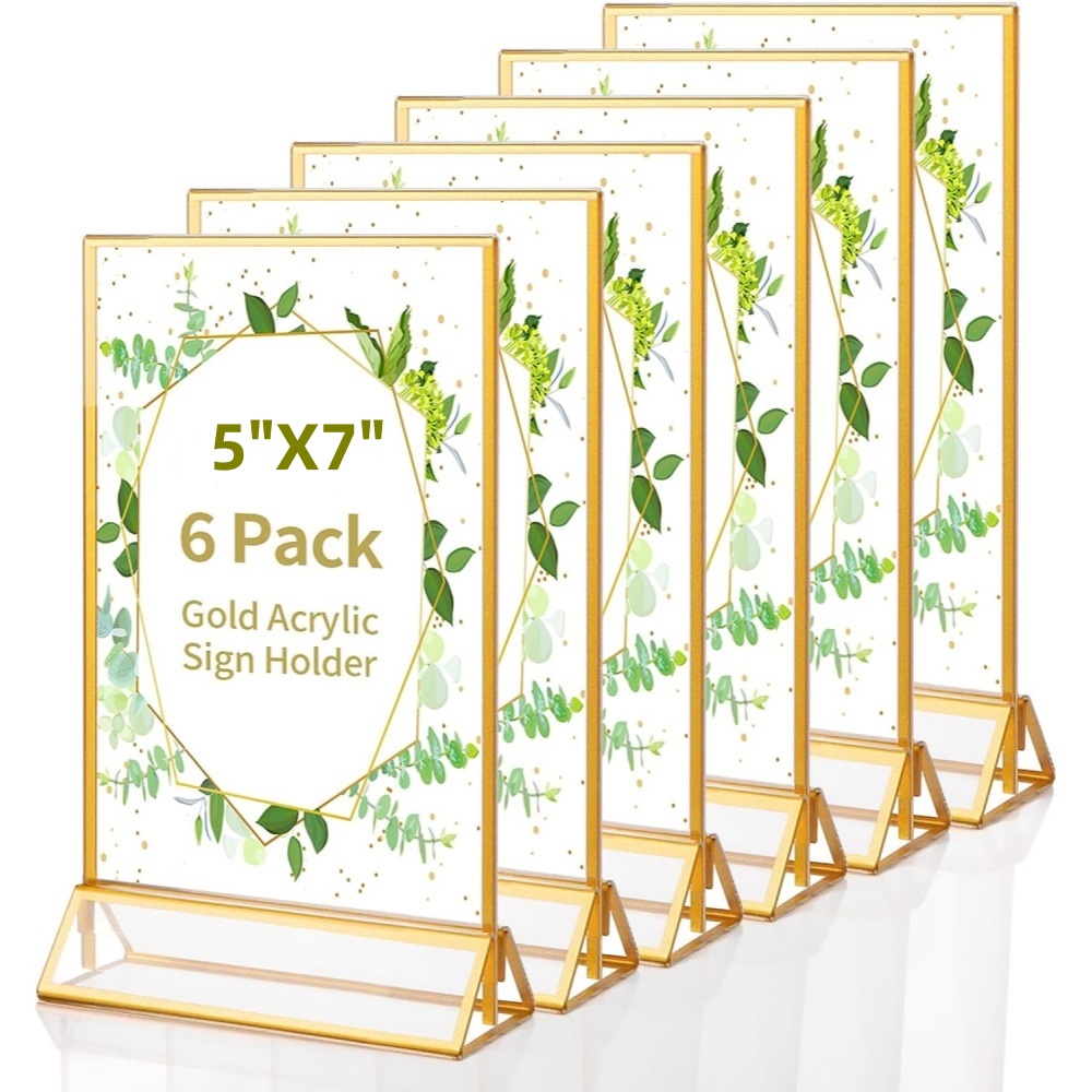 Table Number Gold - 6 Paket Penyangga Kartu Akrilik Transparan