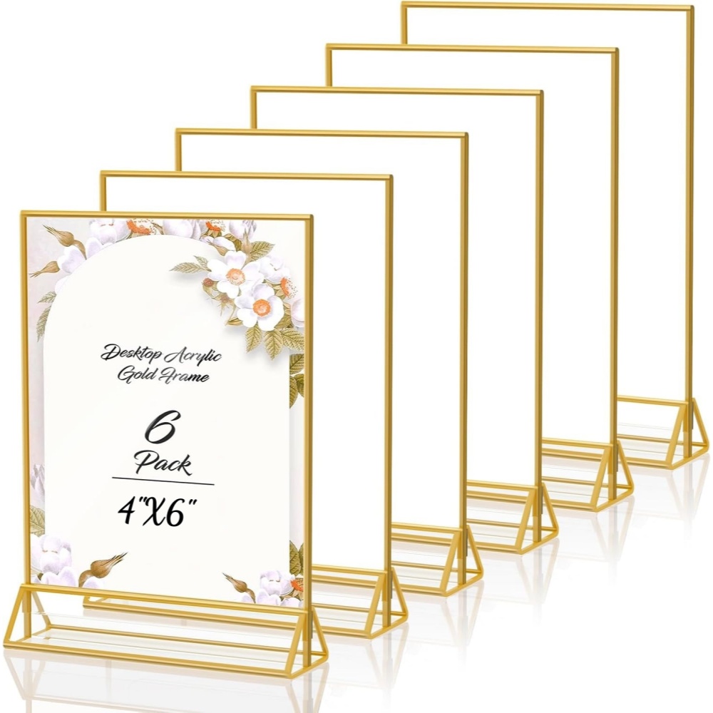 6 Paket Bingkai Akrilik Emas 4 - Table Number Gold ulasan dan harga